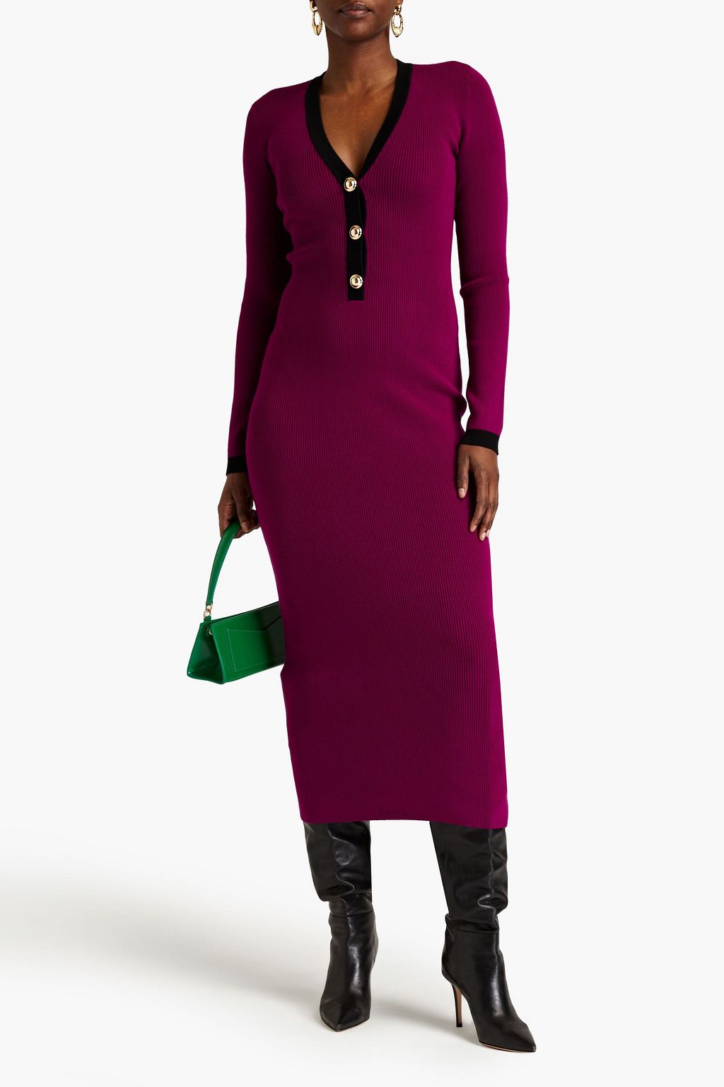 RONNY KOBO Mirella twotone ribbedknit midi dress THE