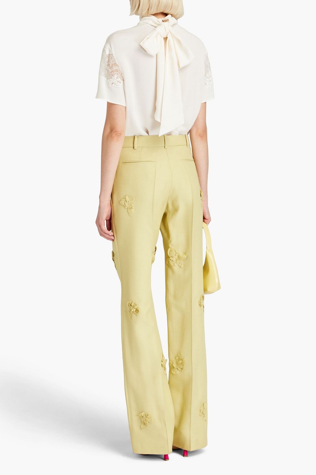 VALENTINO GARAVANI Lace-trimmed silk crepe de chine top