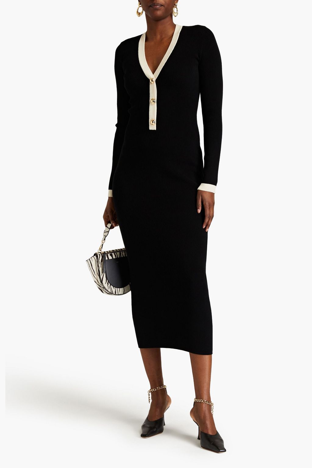 RONNY KOBO Mirella two-tone ribbed-knit midi dress