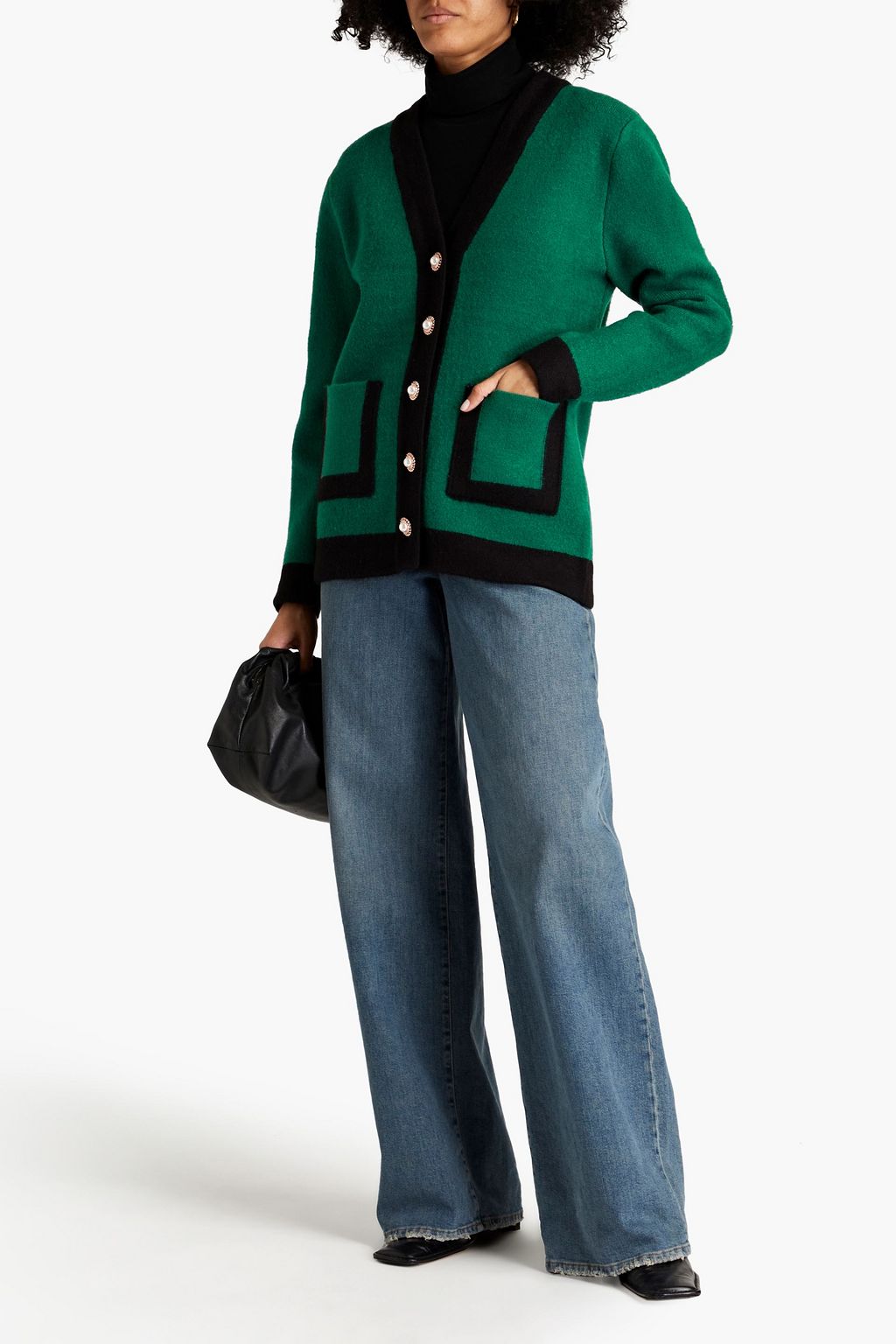 RONNY KOBO Omorose two-tone knitted cardigan