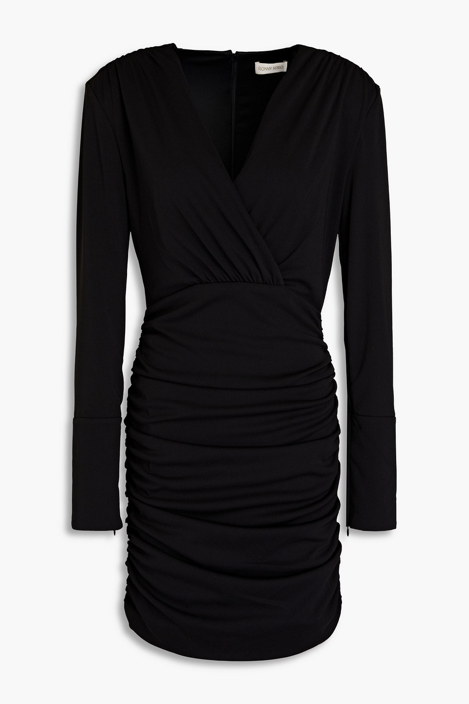 Ronny Kobo Mariana Wrap-effect Ruched Jersey Mini Dress In Black