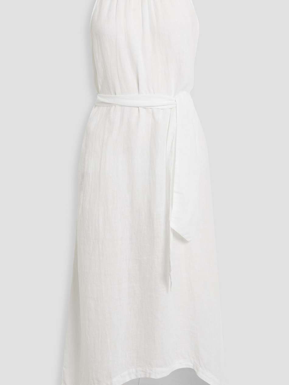 belted embellished linen midi dress