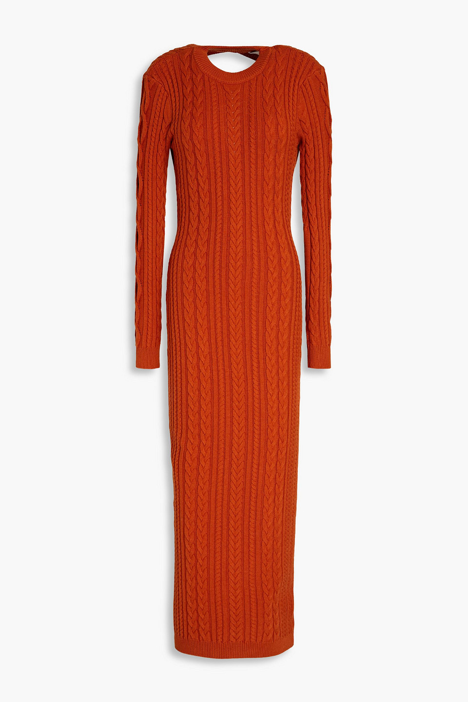 Ronny Kobo Eire Cutout Cable-knit Midi Dress In Brick