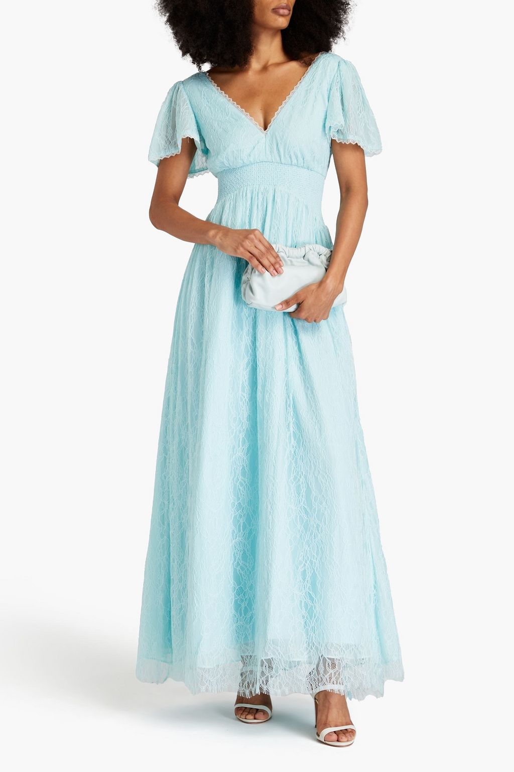ALICE + OLIVIA 개더 디테일 샹티 레이스 맥시 드레스