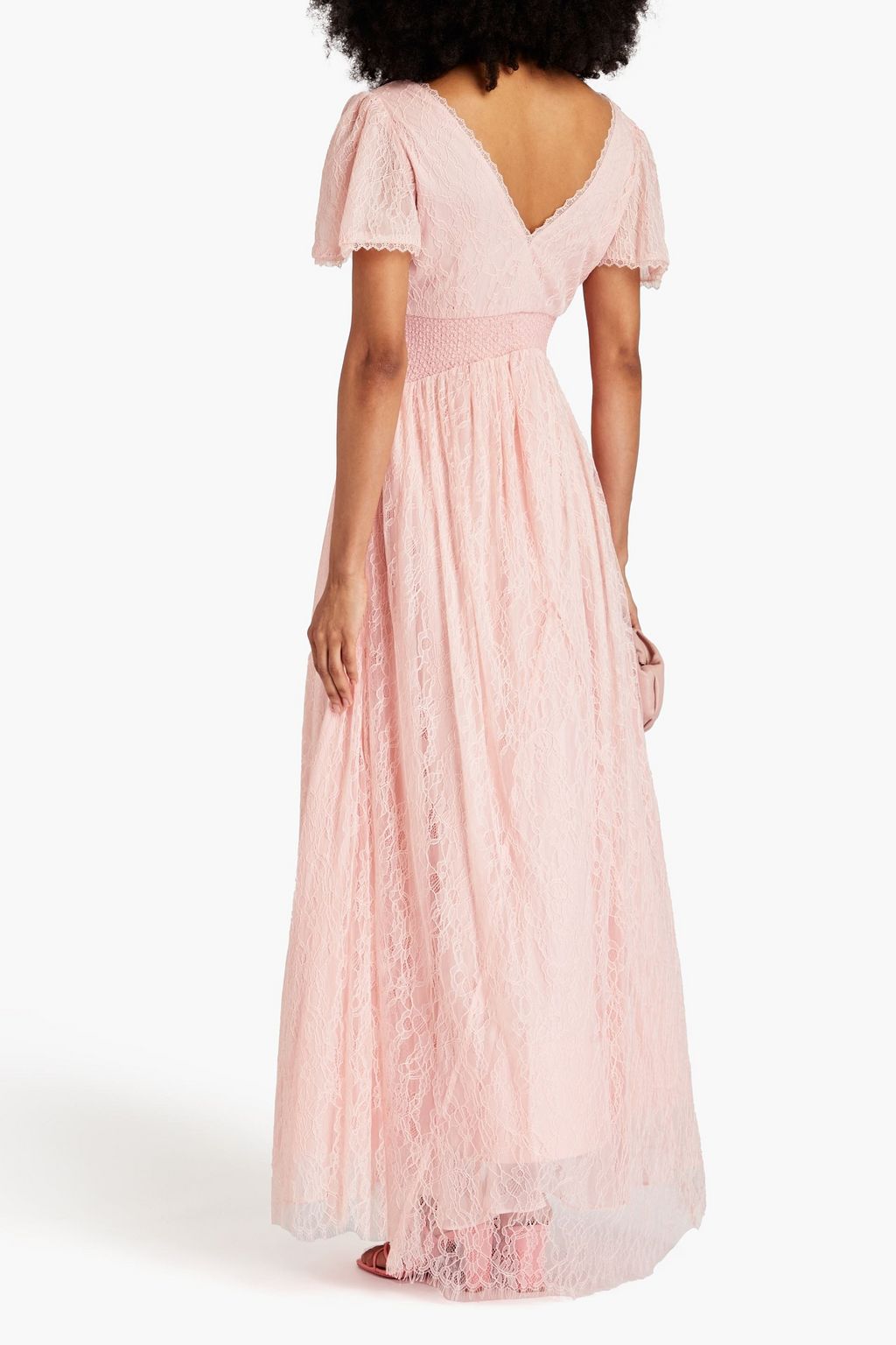 ALICE + OLIVIA 개더 디테일 샹티 레이스 맥시 드레스