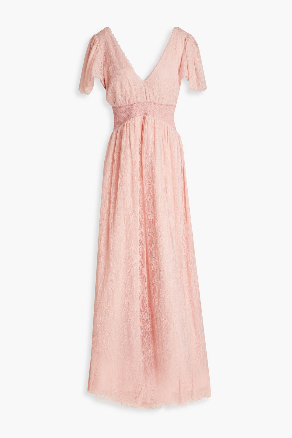 Shop Alice And Olivia Charlsie Smocked Lace Maxi Dress In Baby Pink