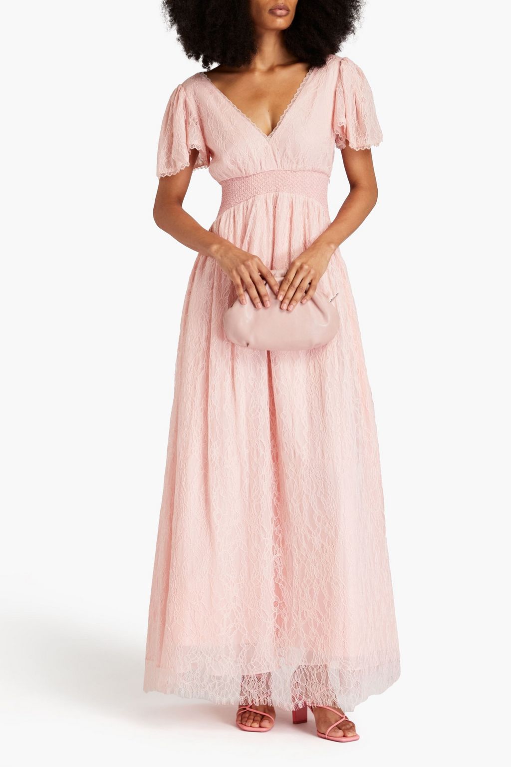 ALICE + OLIVIA 개더 디테일 샹티 레이스 맥시 드레스