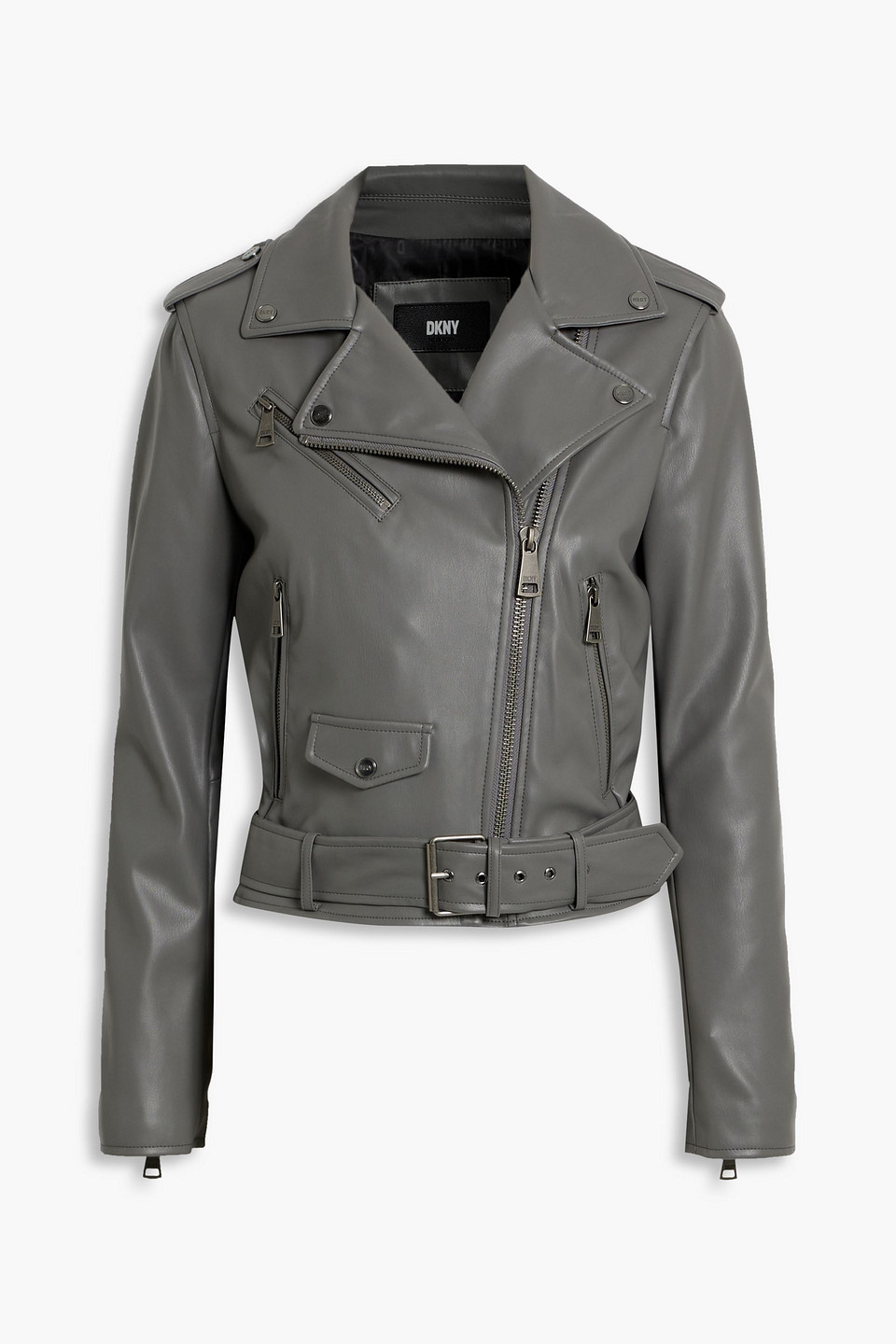 Dkny Sleepwear Faux Leather Biker Jacket In Gray