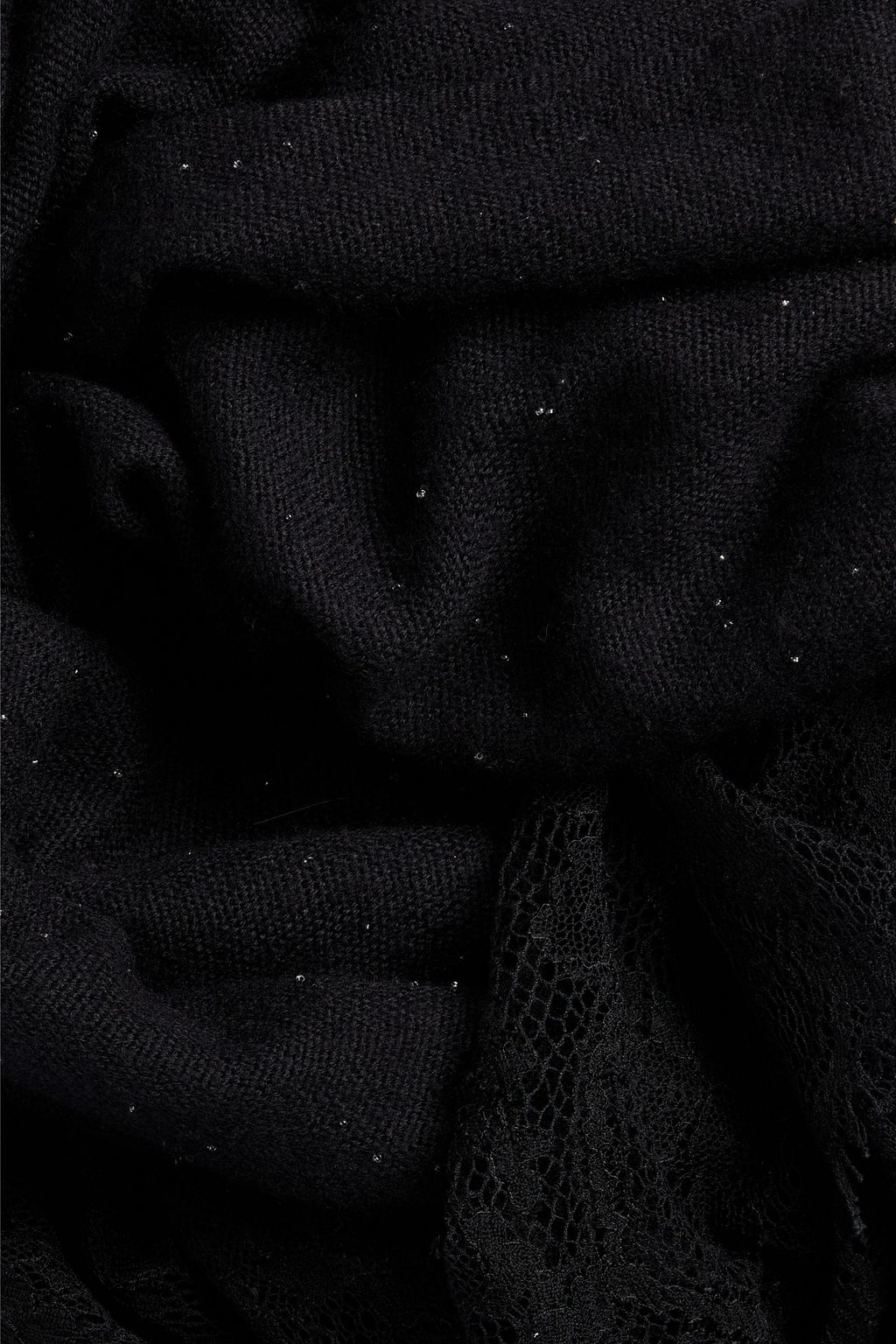 VALENTINO GARAVANI Lace-paneled plissé-woven wrap