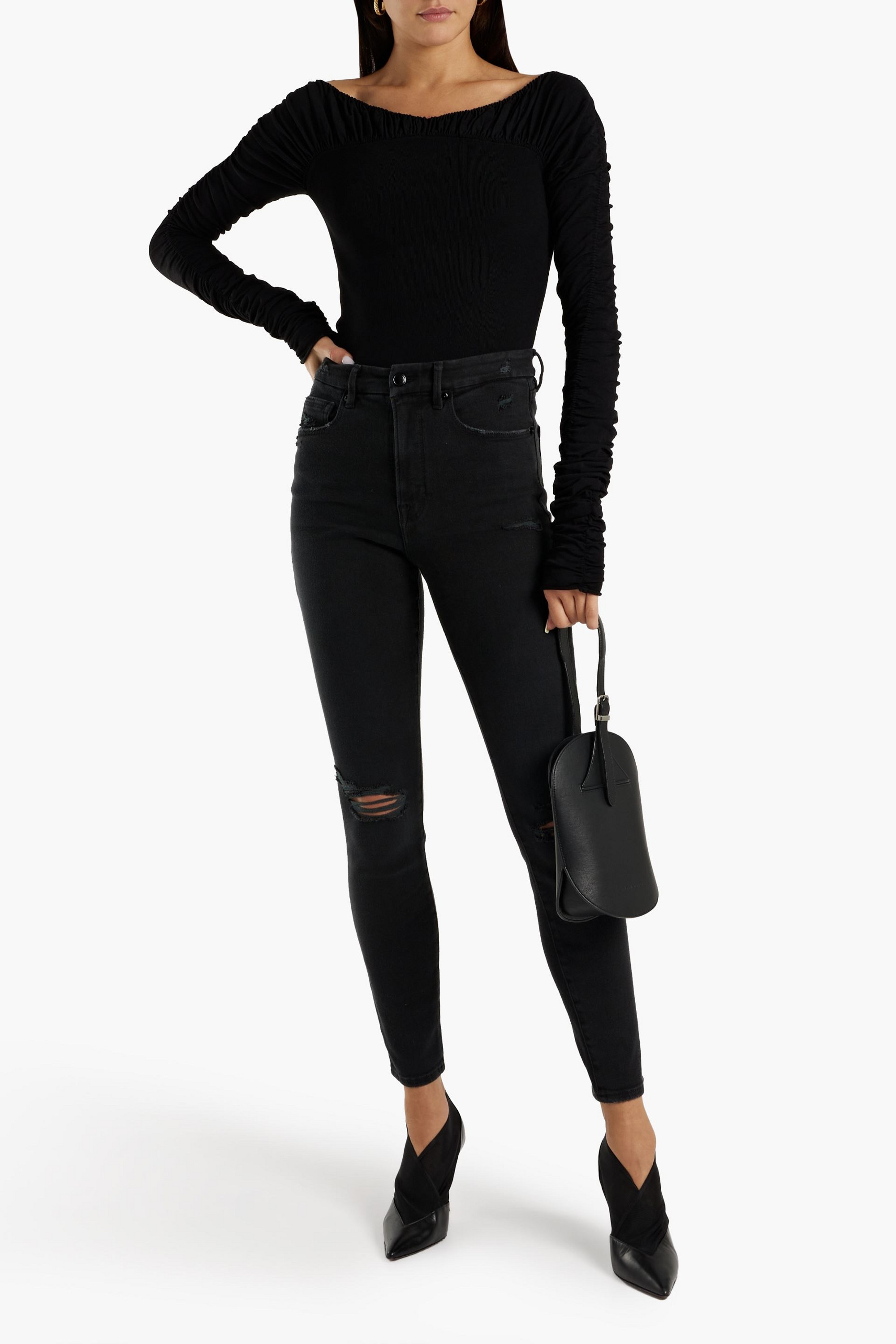 Good American Good Waist distressed high-rise skinny jeans