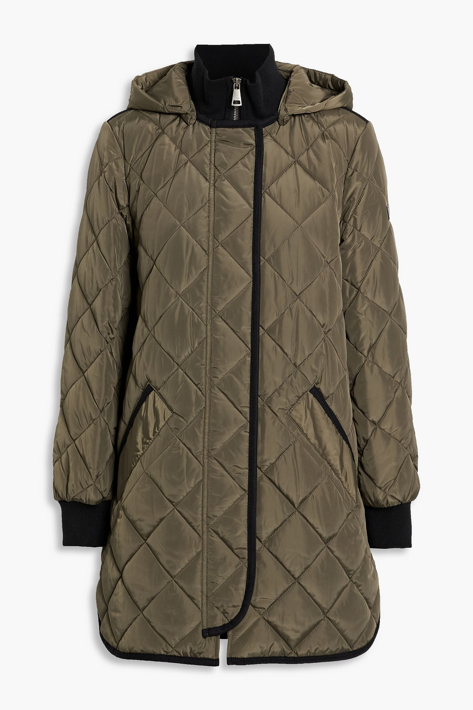 Dkny Sleepwear Quilted Shell Hooded Coat In Army Green