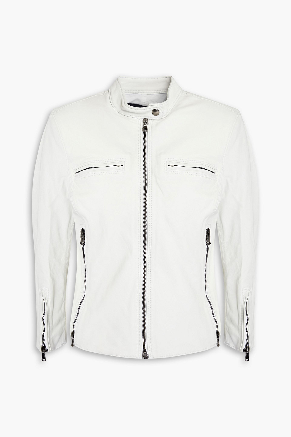 R13 Cafe Racer Leather Jacket In White