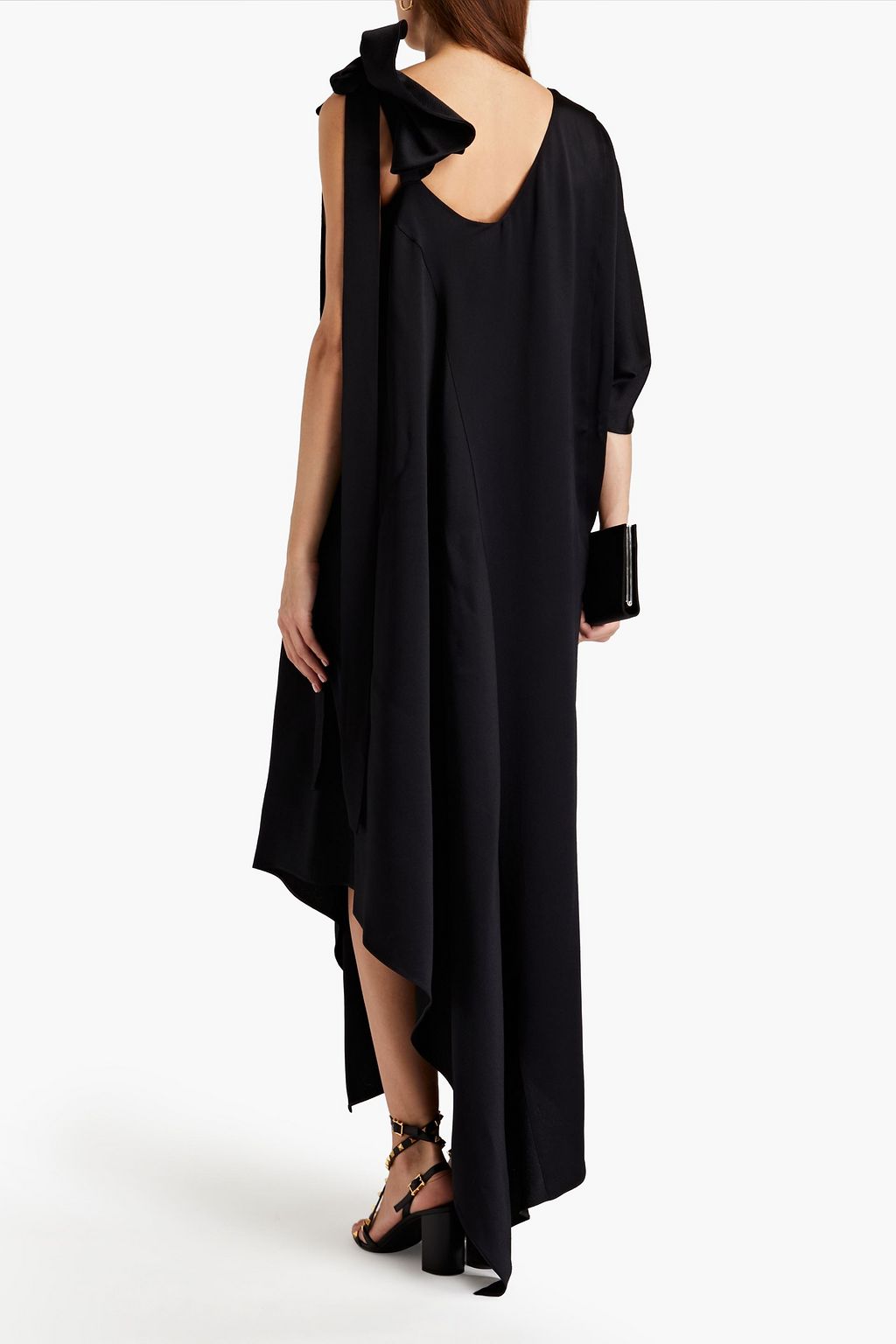 VALENTINO GARAVANI Asymmetric ruffled hammered-satin dress