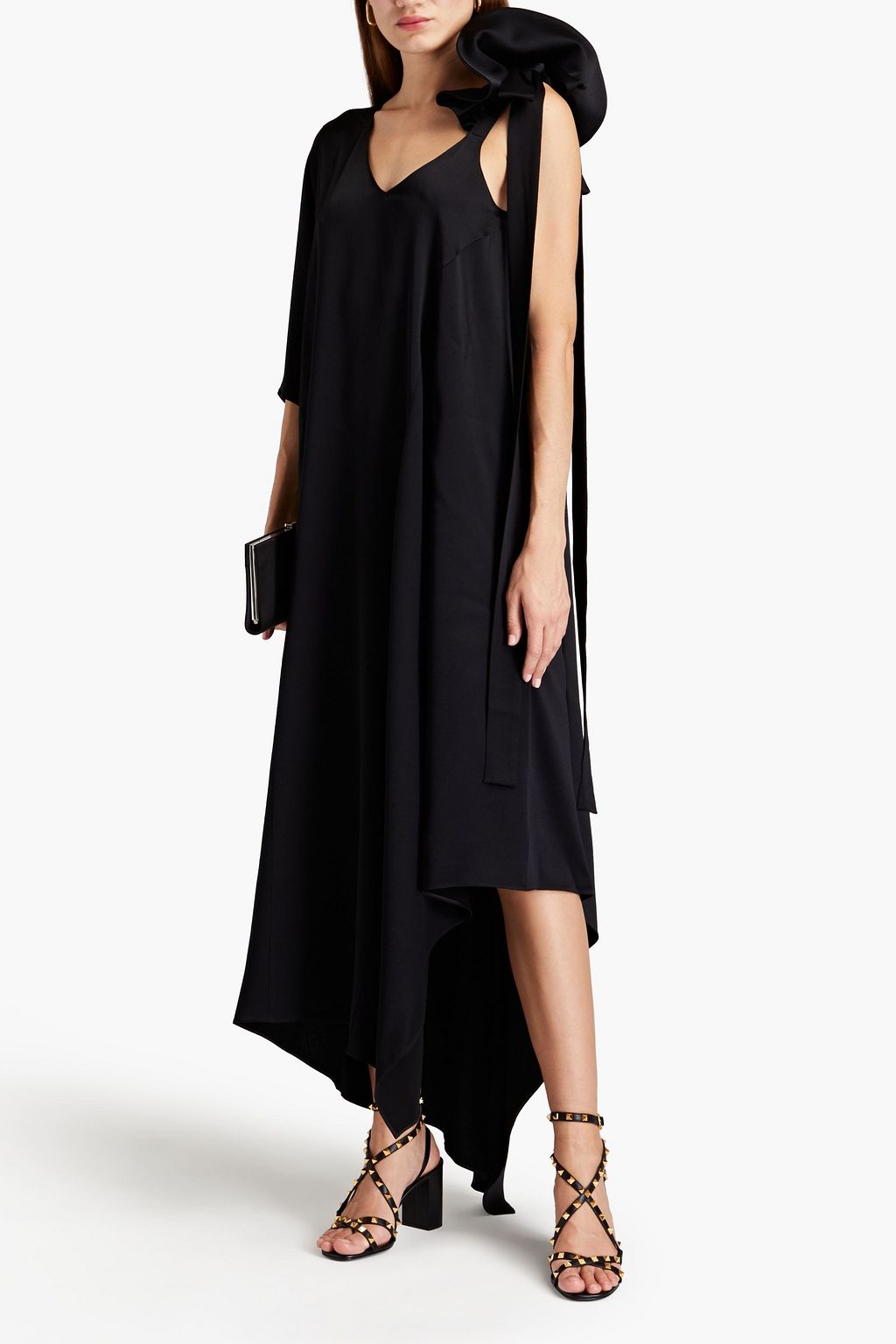 VALENTINO GARAVANI Asymmetric ruffled hammered-satin dress