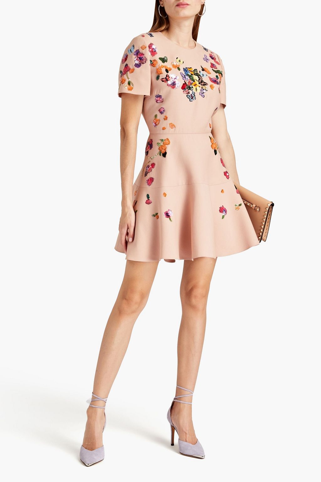 VALENTINO GARAVANI Embellished wool and silk-blend crepe mini dress