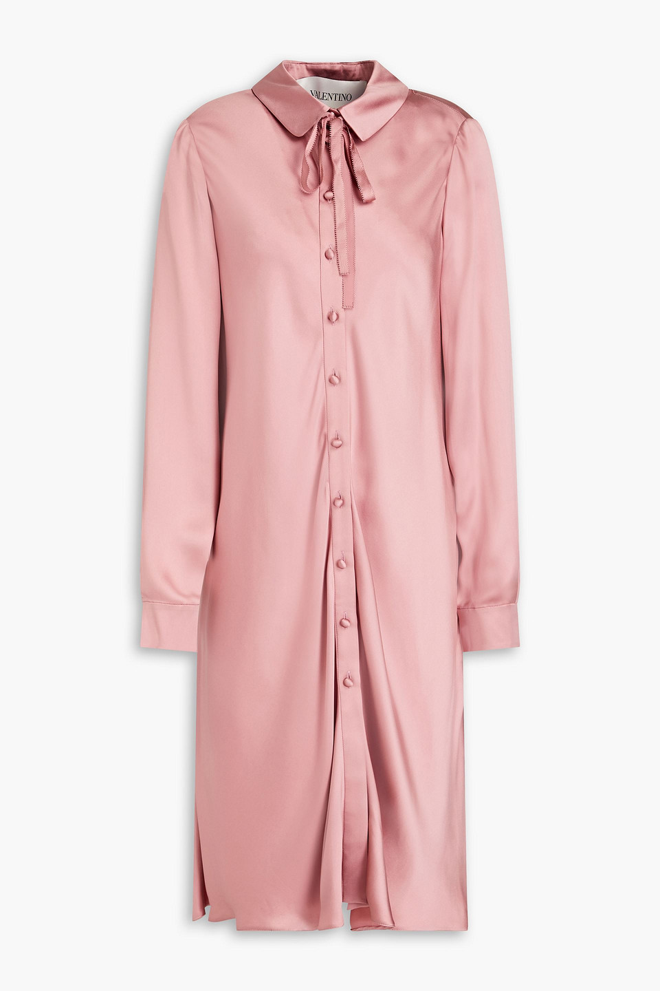 Valentino Pussy-bow Silk-satin Shirt Dress In Pink