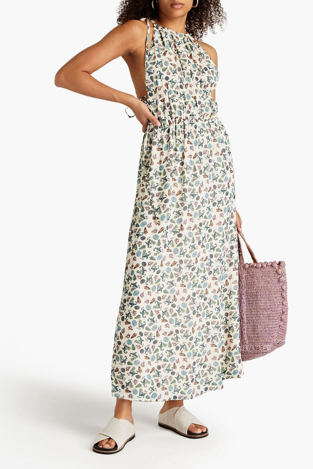 SENSI STUDIO Printed georgette halterneck maxi dress