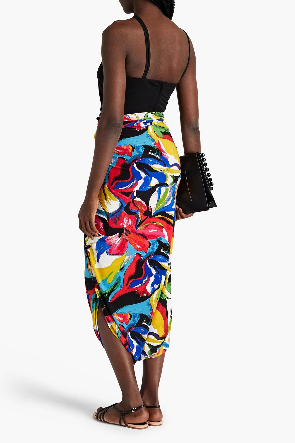 NORMA KAMALI Tie-front printed stretch-jersey midi skirt