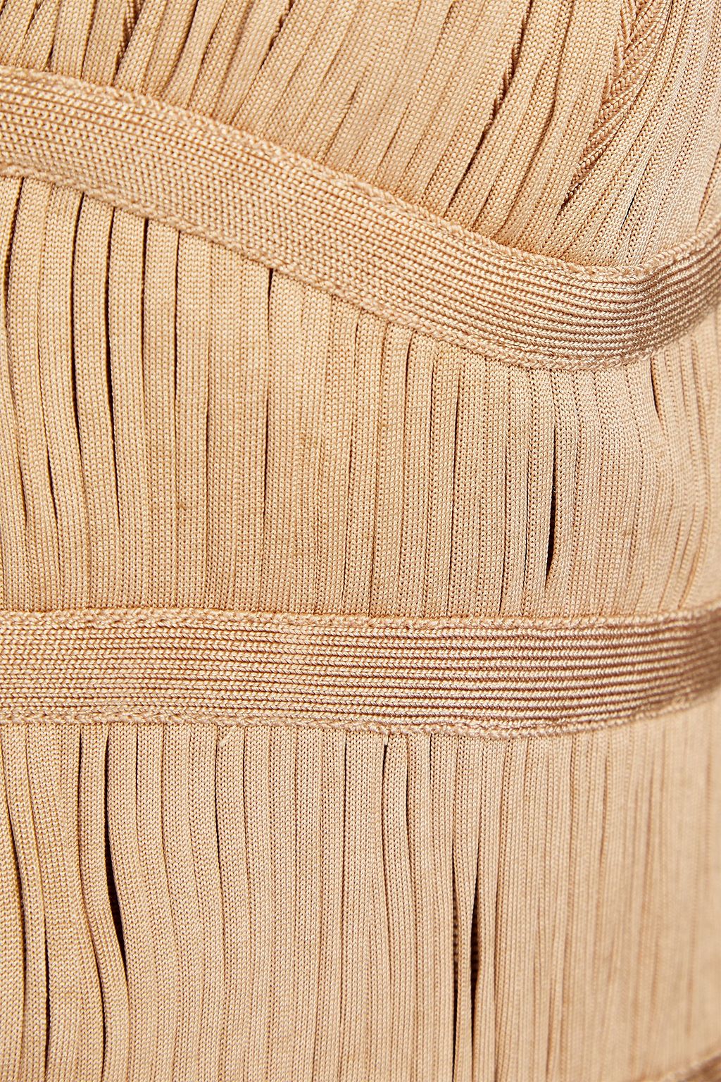 HERVÉ LÉGER Fringed cutout ribbed satin-jersey top