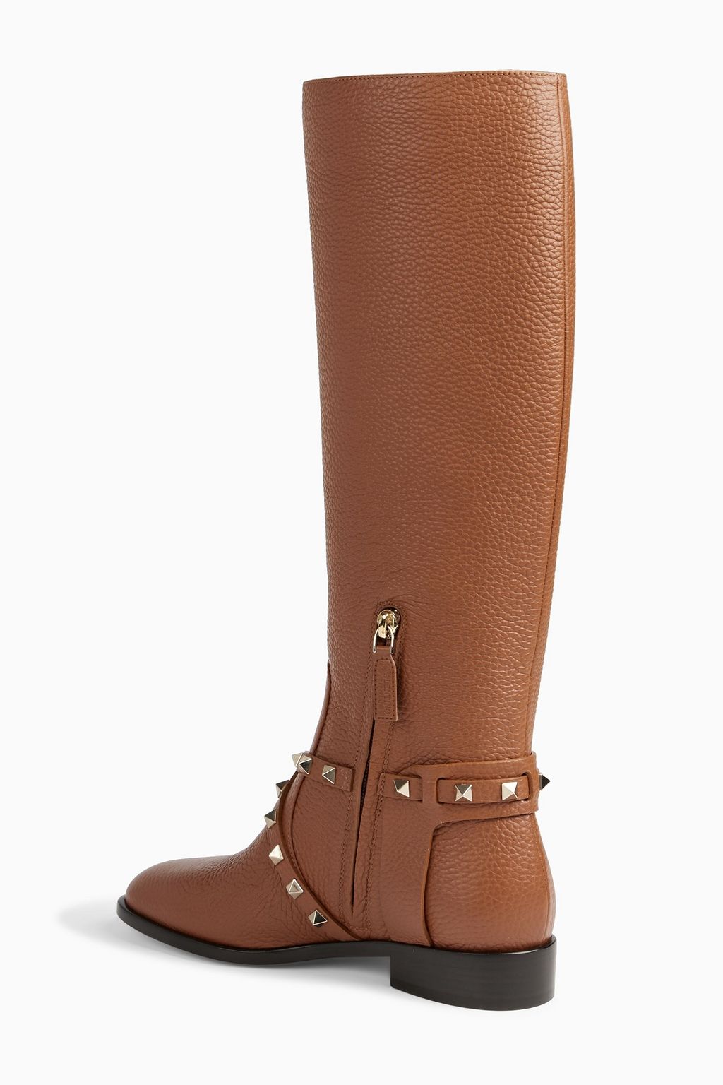 VALENTINO GARAVANI Rockstud pebbled-leather knee boots
