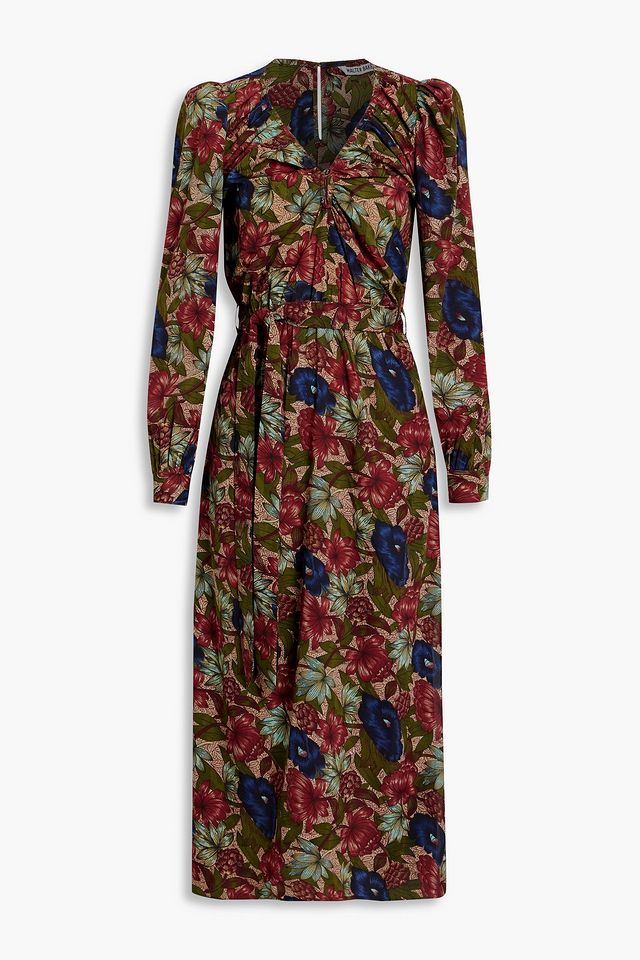 Viva belted floral-print crepe de chine midi dress