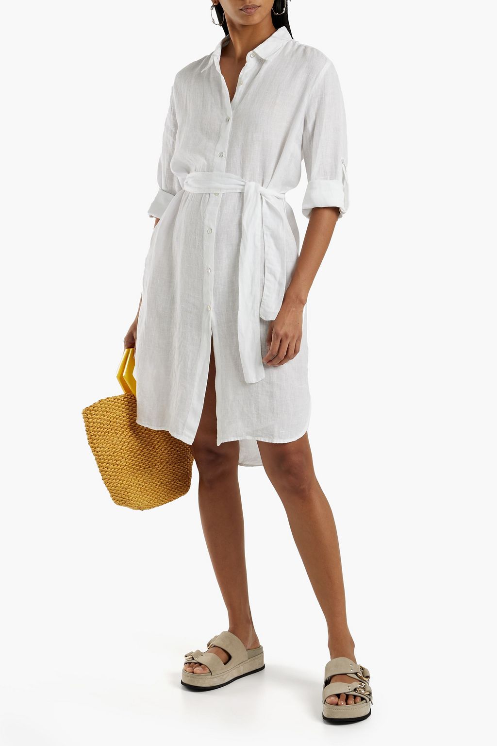 120% LINO Belted linen shirt dress