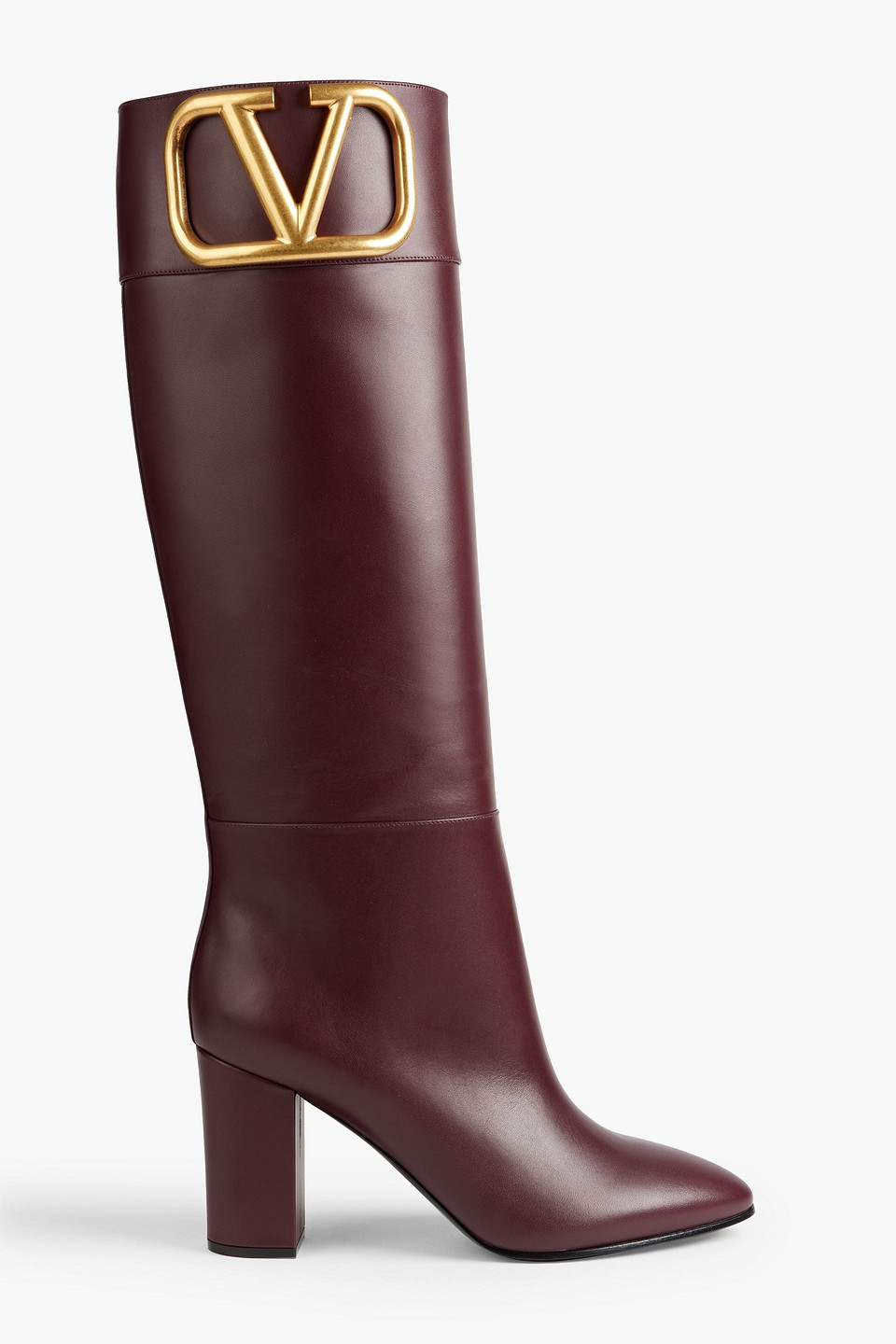 Shop Valentino Vlogo Leather Knee Boots In Burgundy