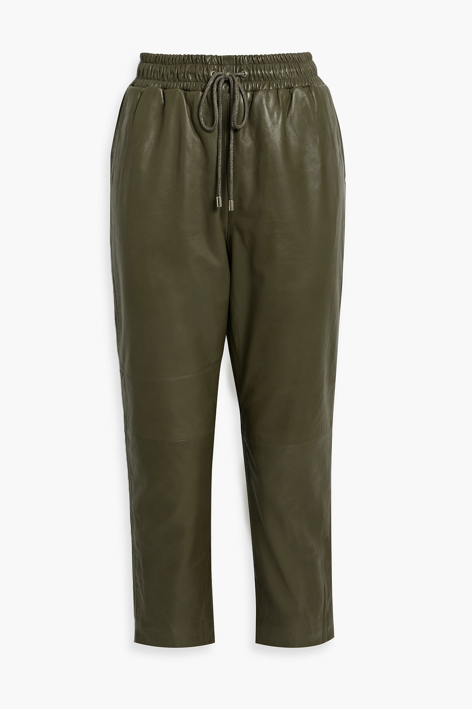 Walter Baker Minh Cropped Leather Tapered Trousers In Army Green