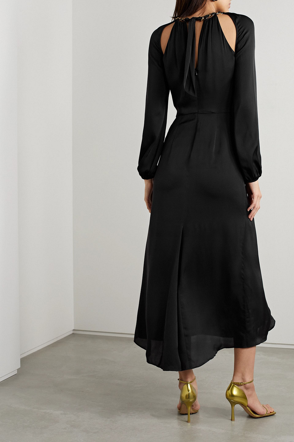 VERONICA BEARD FAYLA CHAIN-EMBELLISHED CUTOUT SILK-BLEND CHIFFON MIDI DRESS