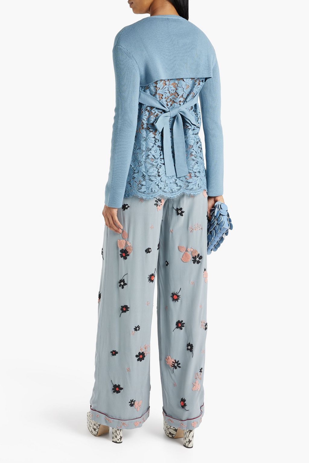 VALENTINO GARAVANI Embellished silk-crepe wide-leg pants