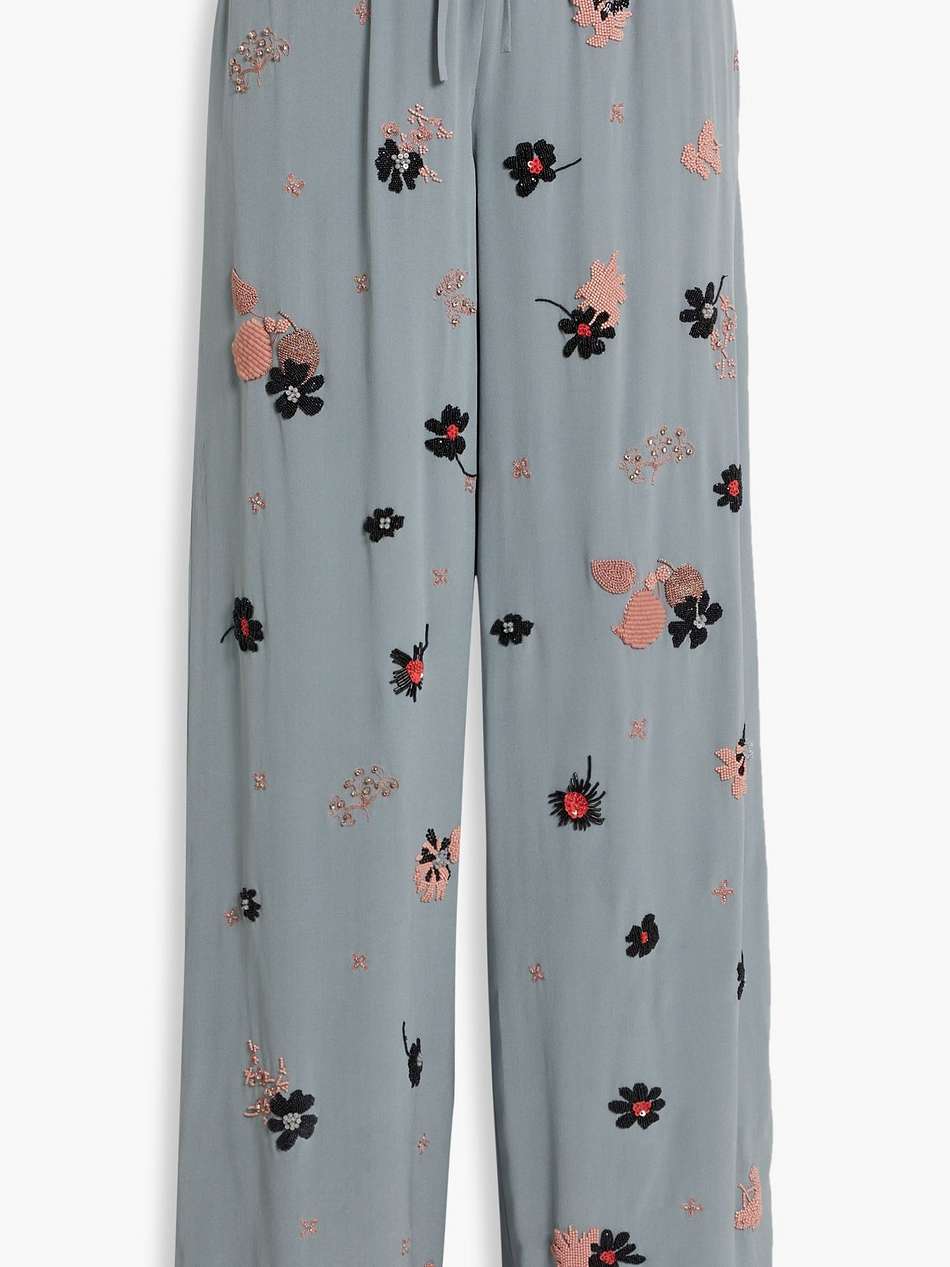 embellished silk-crepe wide-leg pants