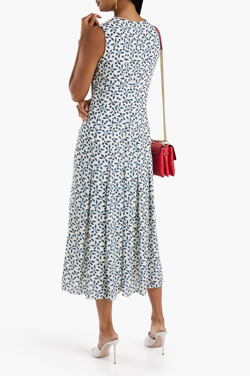 OSCAR DE LA RENTA Pleated printed crepe midi dress