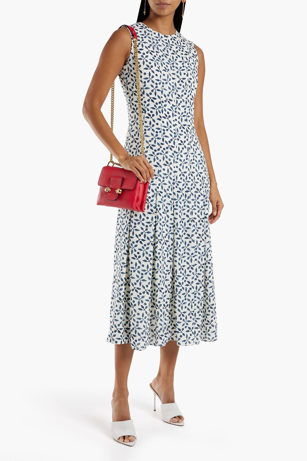 OSCAR DE LA RENTA Pleated printed crepe midi dress