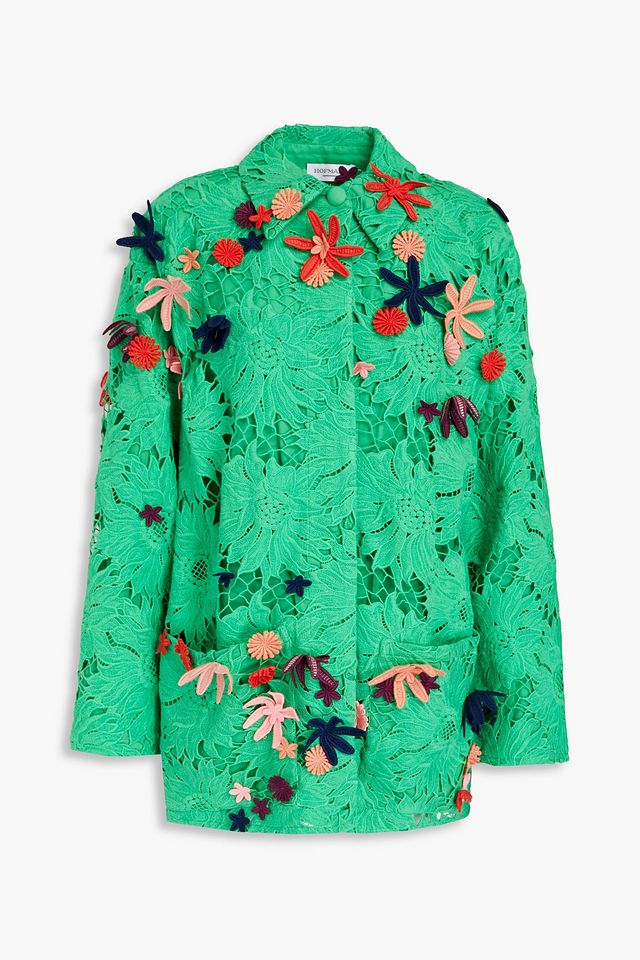 Liana appliquéd cotton-macramé jacket