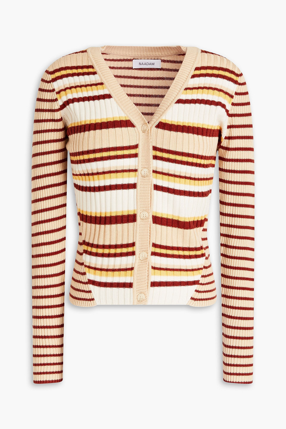 Naadam Striped Silk And Cashmere-blend Cardigan In Brown