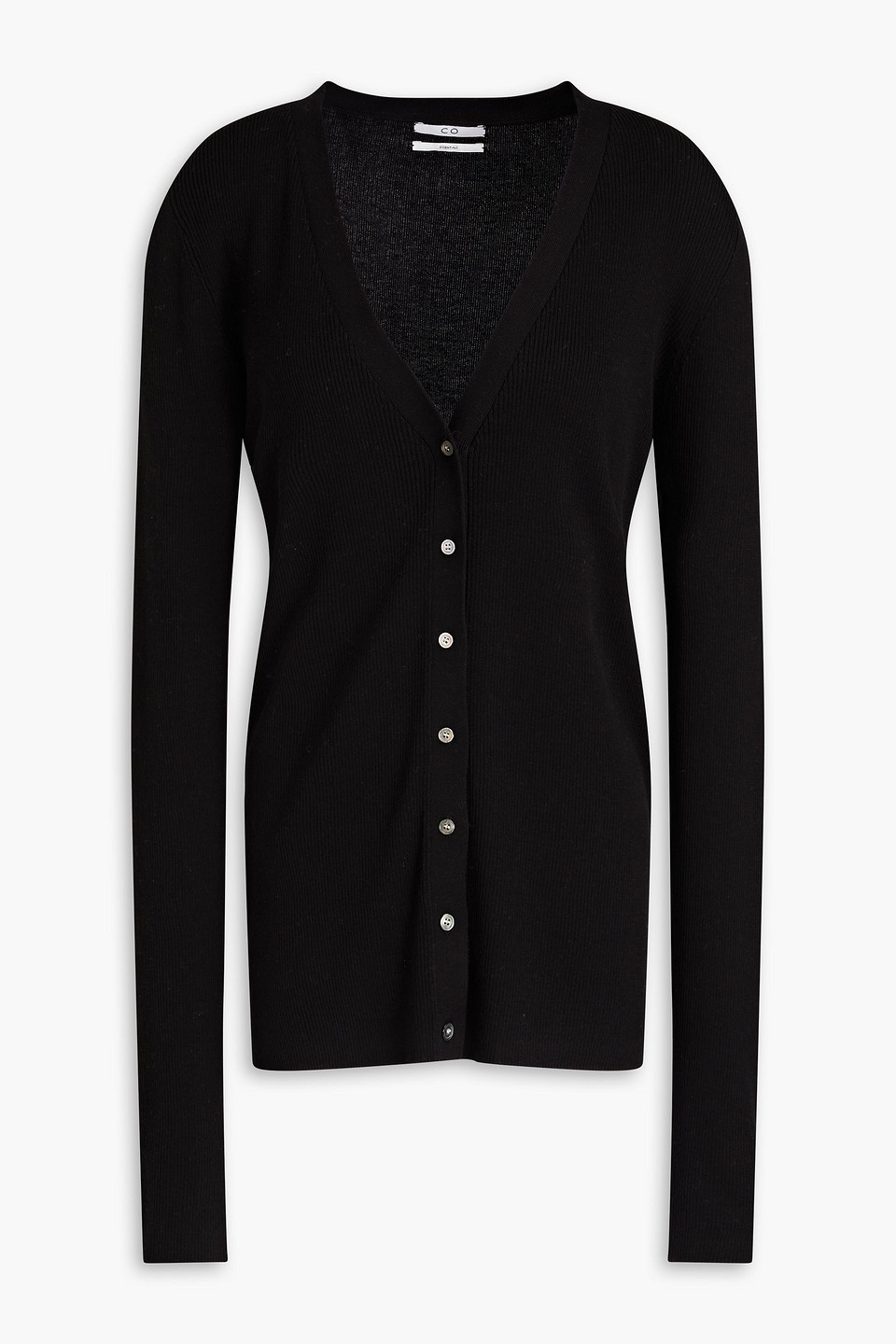 Co Ribbed Silk Cardigan In Black