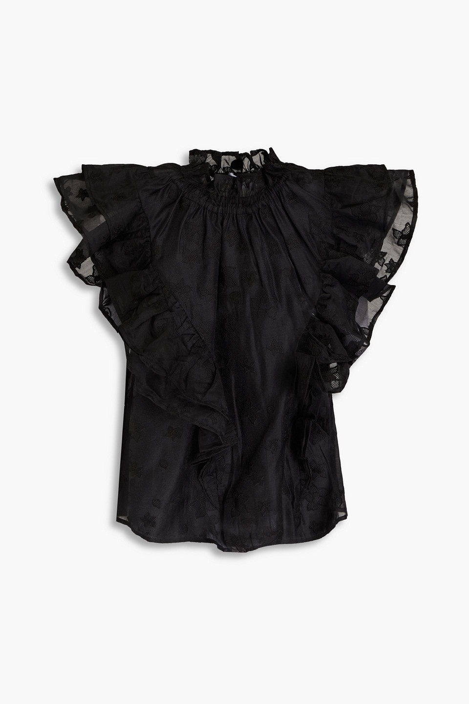 Hofmann Copenhagen Gisele Ruffled Embroidered Organza Top In Black