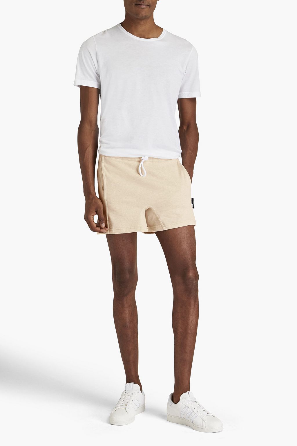 ADIDAS Shorts aus meliertem Frottee aus einer Baumwollmischung mit Applikationen