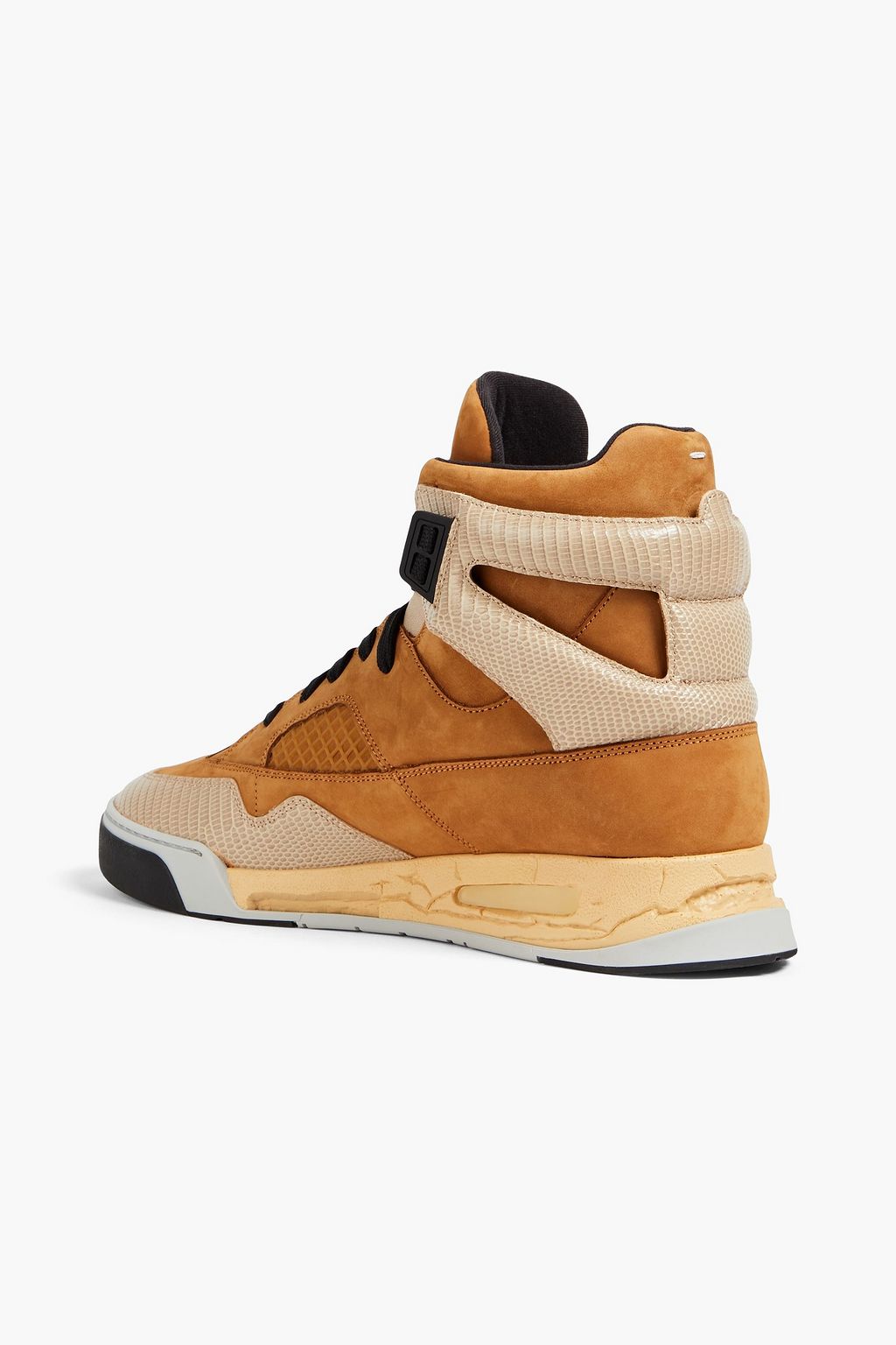 MAISON MARGIELA 리자드 이펙트 가죽 누벅 메쉬 하이탑 스니커즈