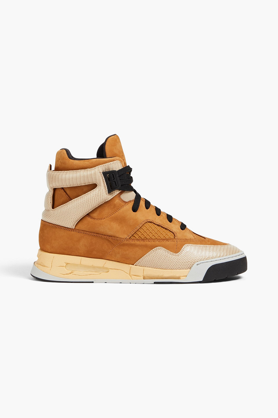 Maison Margiela Lizard-effect Leather, Nubuck And Mesh High-top Sneakers In Light Brown