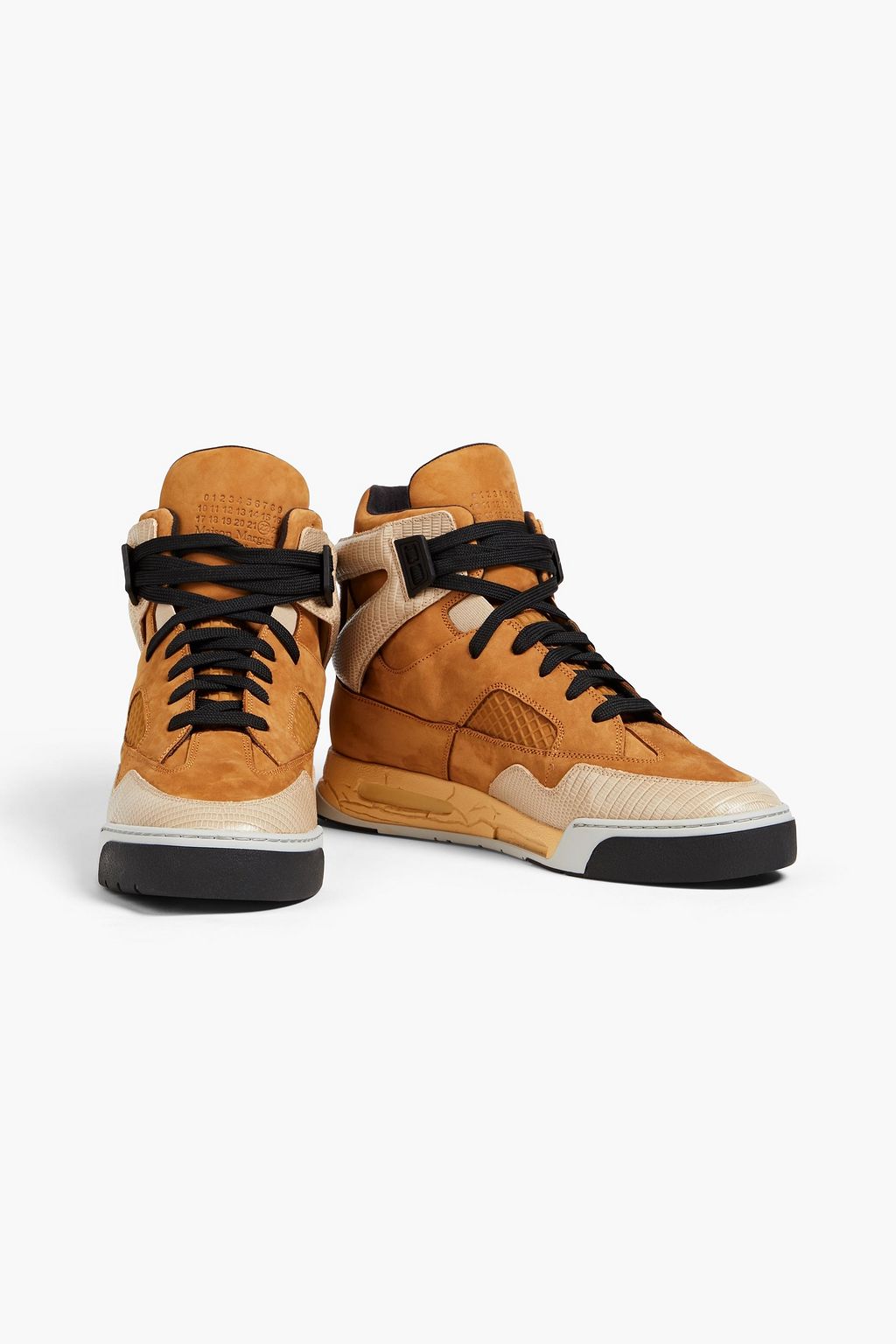 MAISON MARGIELA 리자드 이펙트 가죽 누벅 메쉬 하이탑 스니커즈