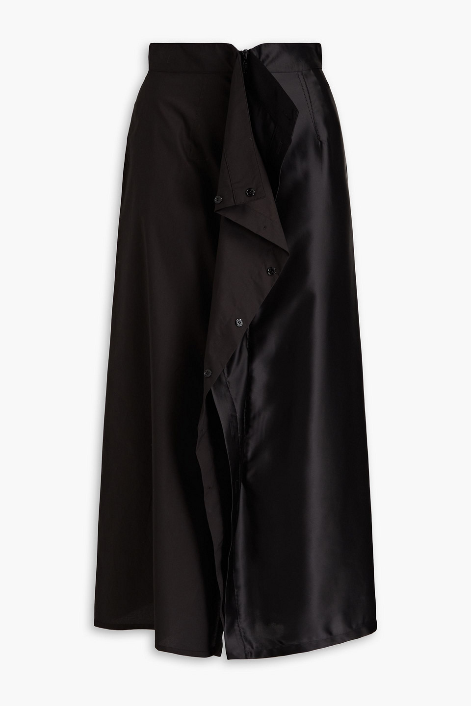 Mm6 Maison Margiela Ruffled Satin-paneled Cotton-poplin Midi Skirt In Black