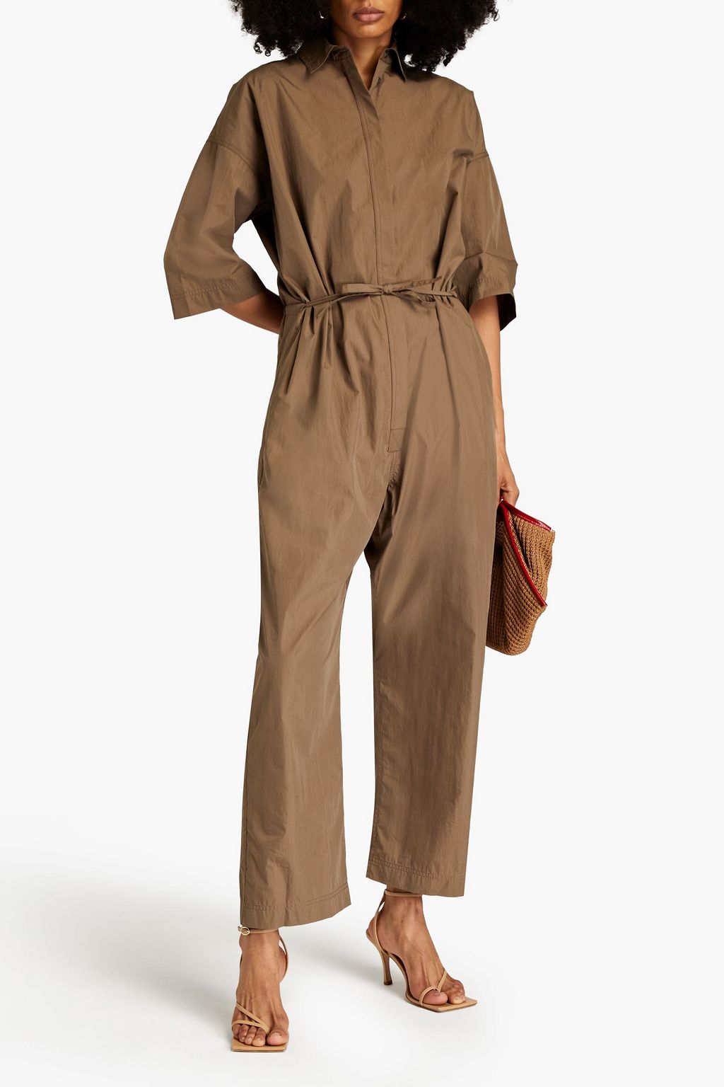 CO Jumpsuit aus Popeline aus einer Baumwollmischung mit Gürtel