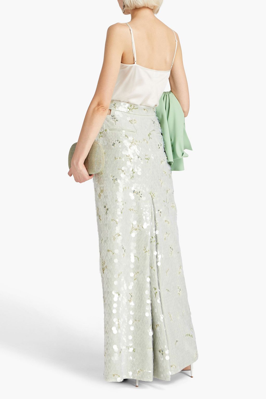 VALENTINO GARAVANI Cutout embellished cotton-twill maxi skirt