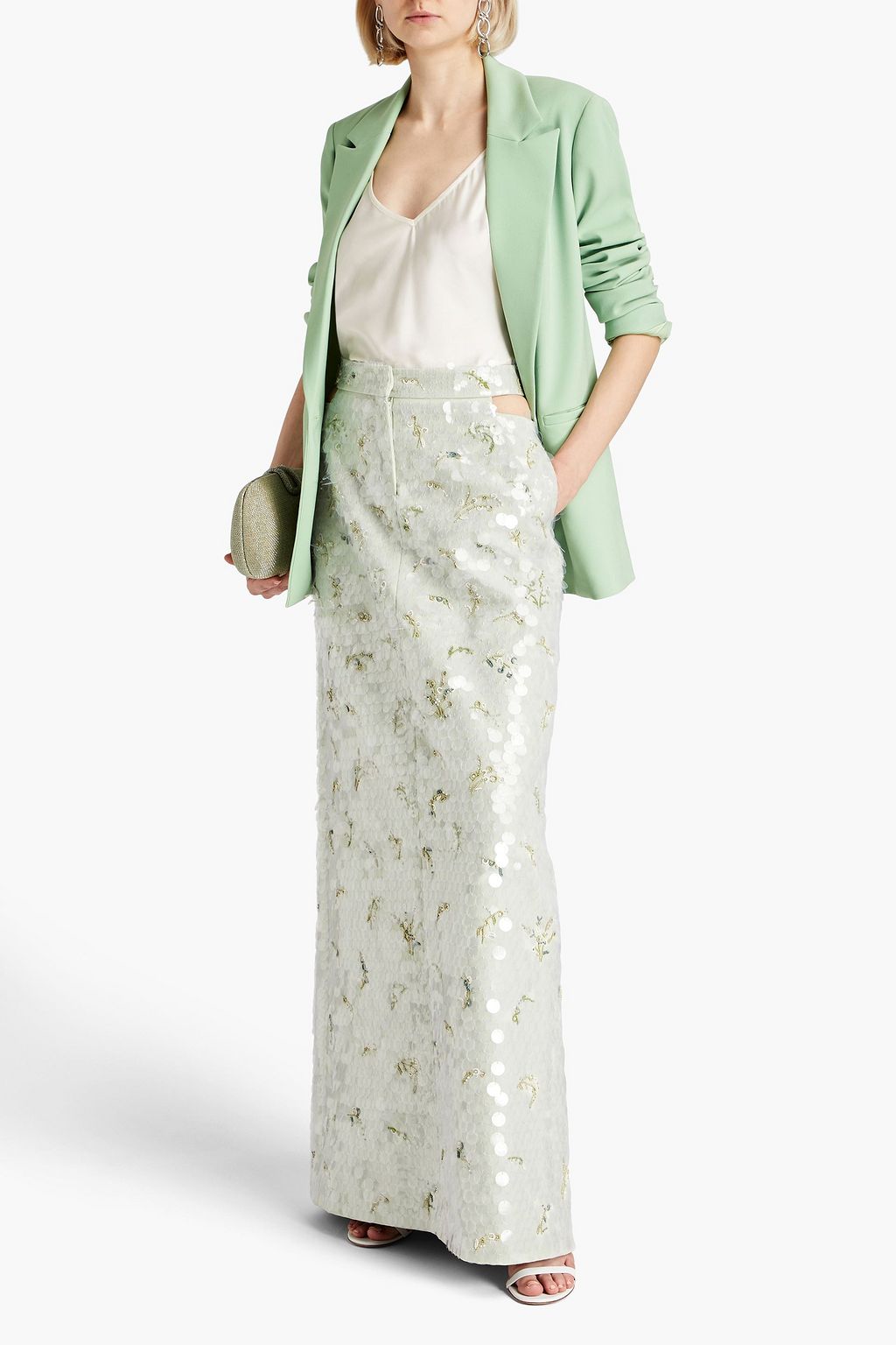 VALENTINO GARAVANI Cutout embellished cotton-twill maxi skirt