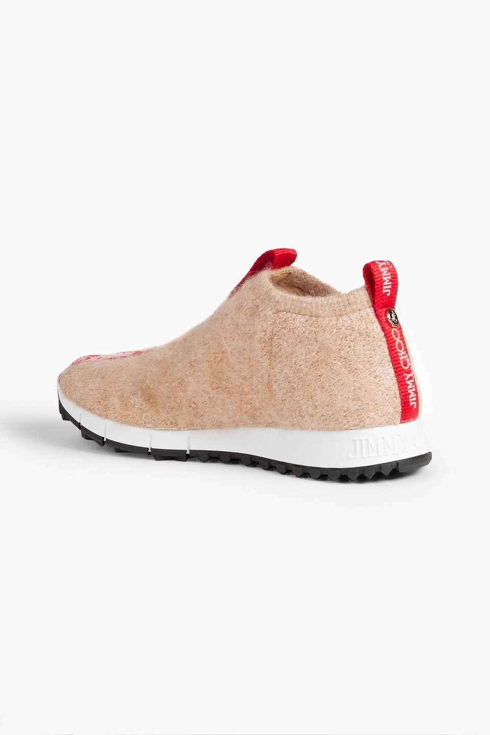 Shop Jimmy Choo Norway Brushed Stretch-knit Slip-on Sneakers In Blush