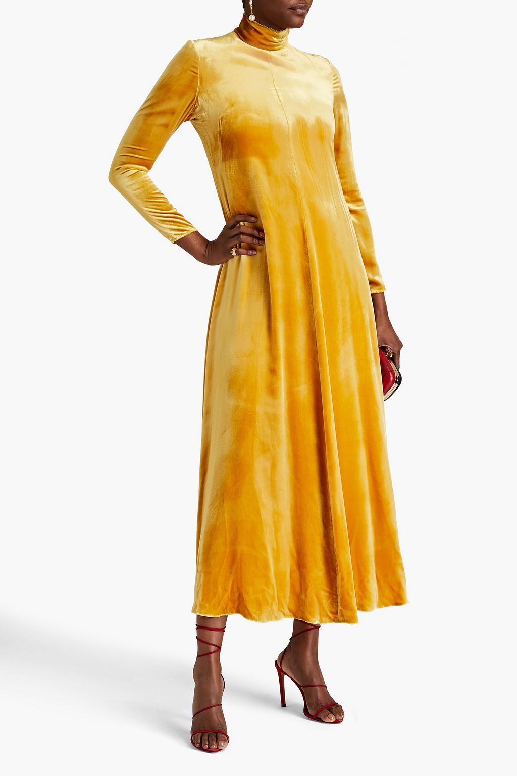 VALENTINO GARAVANI Crushed-velvet turtleneck maxi dress