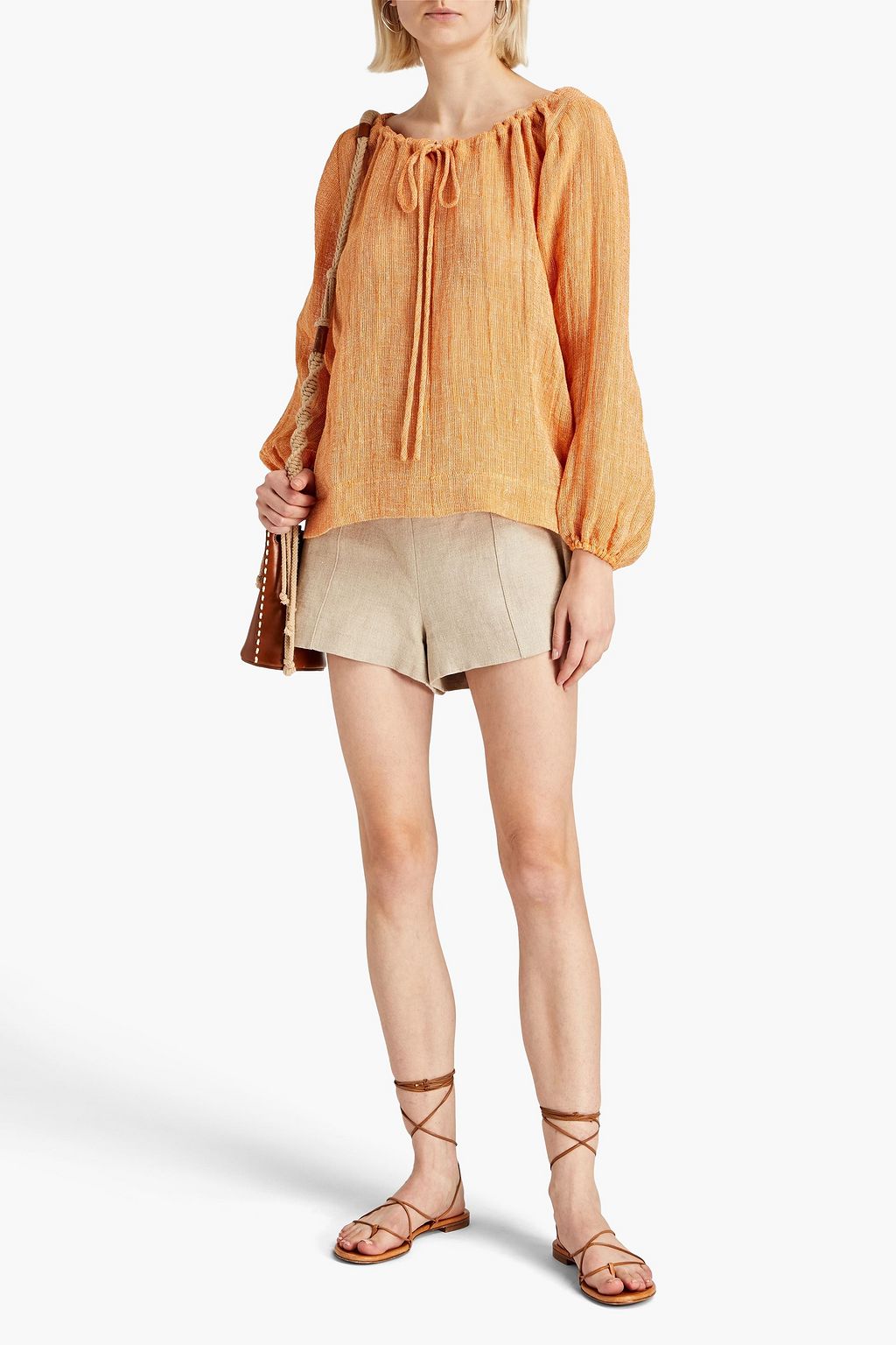 LISA MARIE FERNANDEZ Gathered linen-blend gauze top