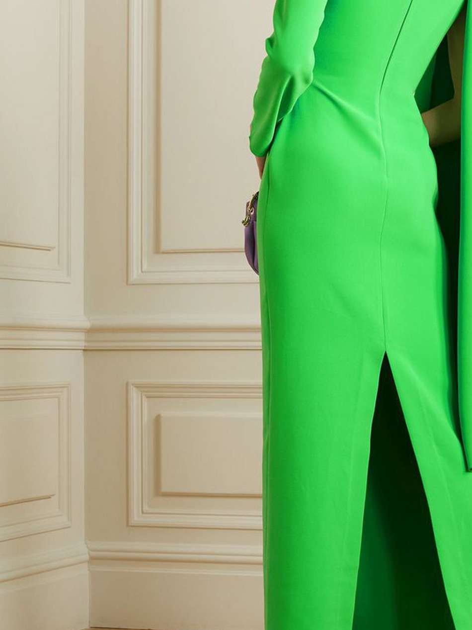 lydia one-sleeve cape-effect crepe maxi dress