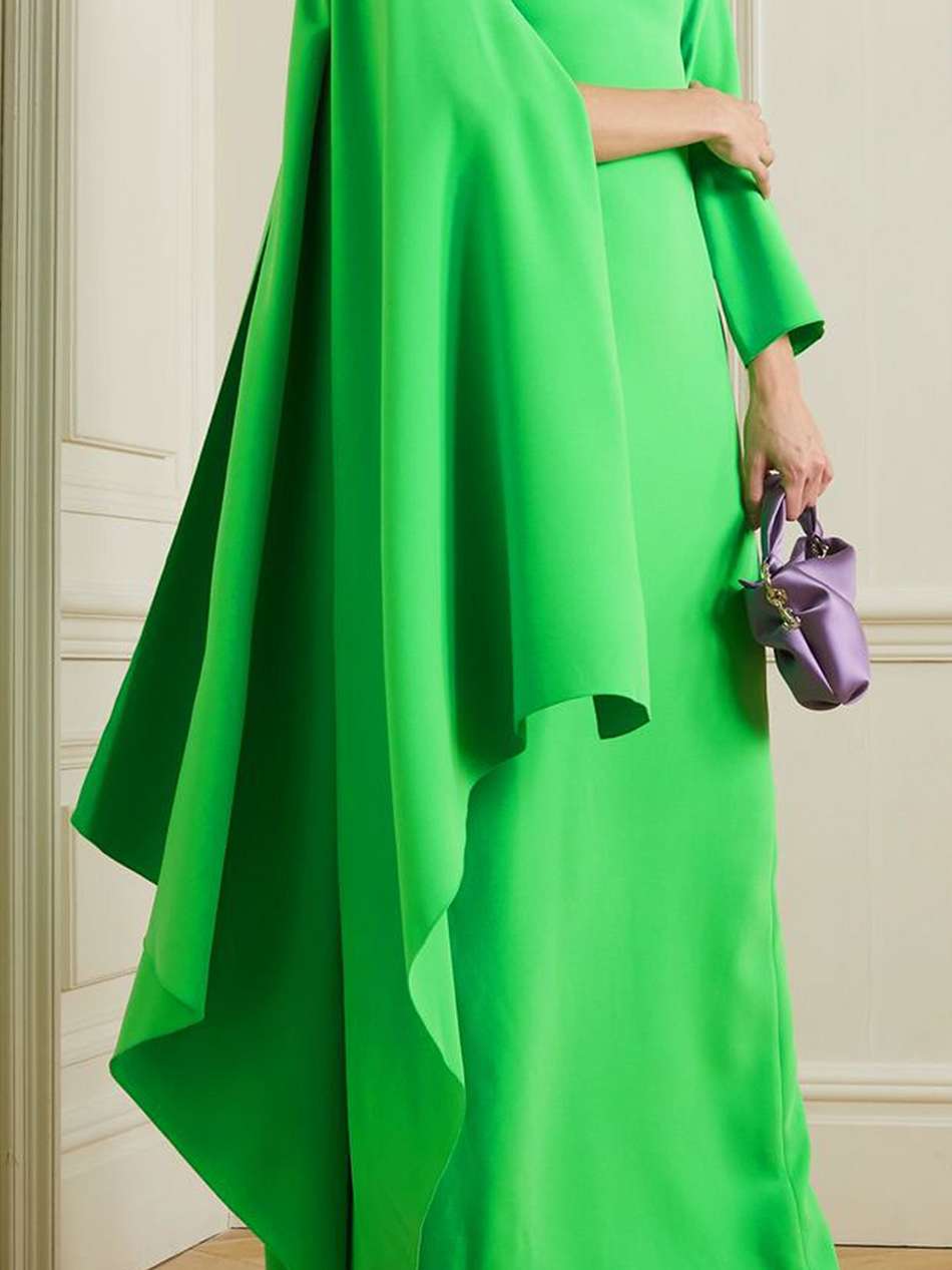 lydia one-sleeve cape-effect crepe maxi dress